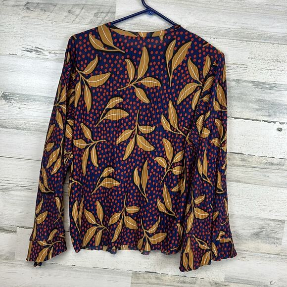 ZARA Patterned Pleated Flowy Blouse Top Shirt Women's Size Small Pleated - Picture 4 of 6